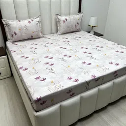 Pure Decor Ruby White Printed Pure Cotton 250 TC Fitted King Bedsheet Set 2.74m X 2.74m-image-86