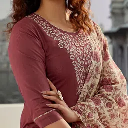LeeliPeeri Designer Embroidered Round Neck Kurta With Trousers & Dupatta image 3