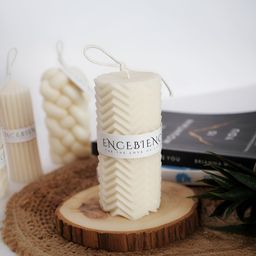 ENCEBIENCE Off White ZigZag Pillar Aesthetic Candle - Blue Ocean-image-98