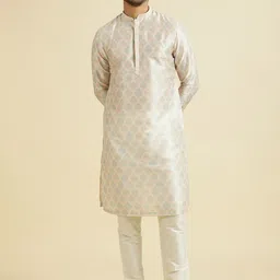 Manyavar Floral Printed Mandarin Collar Straight Kurta With Pyjama-image-26