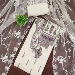 LeeliPeeri Designer Floral Embroidered Thread Work Unstitched Dress Material-image-47