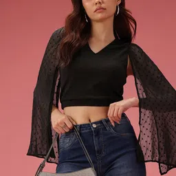 DressBerry Women Cape Sleeve Lace Crop Top-image-37