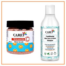 CARET ORGANIC Aloe vera & Neem Shampoo- 200 ml & Vitamin C Glow Scrub Combo-100 g-17