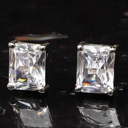 JYONA Silver-Plated American Diamond Studded Square Studs-1
