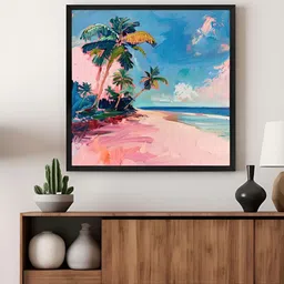 999Store Blue & Pink Beach Scene Printed Canvas Wall Art-image-17