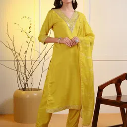 NEW ETHNIC 4 YOU Women Silk Blend Embroidered Kurta Sets-image-76