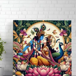 Livin'luxe Green & Blue Canvas Radha Krishna Wall Art-1