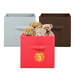 Kuber Industries Red & Brown 3 Pieces Non-Woven Cloth Organisers-26