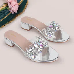 Anouk Embellished Party Block Sandals with Buckles-12