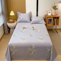 JC HOME Grey & White Floral Printed 140 TC Single Bedsheet Set 1.60 m x 2.30 m-image-22
