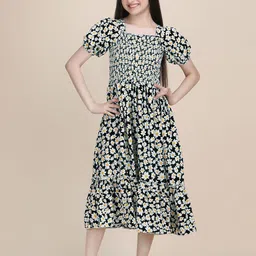 STARWORD Floral Printed Round Neck Fit & Flare Cotton Dress-picture-12