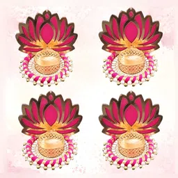 PUFFSMART Set Of 4 Pink Lotus Decorative Tea Light Candle Holders-26