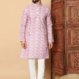 FoxDX Men Geometric Printed Mirror Work Pathani Kurta-picture-14