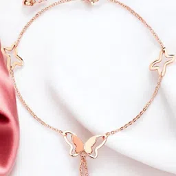 fabula Rose Gold-Plated Butterfly Motif Single Anklet-image-12