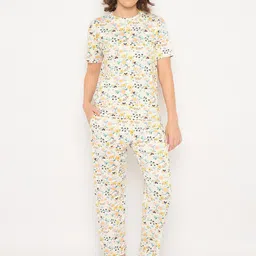 Camey Women Printed Round Neck T-shirt & Pyjamas Night suit-picture-26