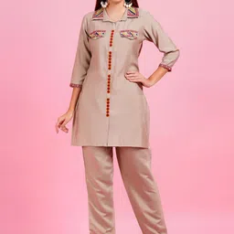 JC4U Shirt Collar Embroidered Tunic with Trouser-image-50