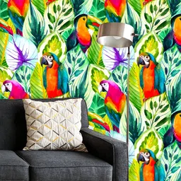ArtzFolio Printed UV-Resistant Anti-Bacterial Watercolor Parrots On Tropical Leaves Peel & Stick Wallpaper-image-47