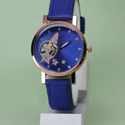 VIRAKTI Women Brass Embellished Dial & Leather Straps Analogue Watch F-69-BLUE-G-picture-5