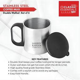 Classic Essentials Silver-Toned & Black Printed Stainless Steel Matte Mugs Set of Cups and Mugs image 5