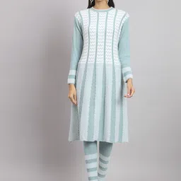 BUDAPEST Woven Design Round Neck Pure Wool A-Line Kurta With Leggings-picture-49