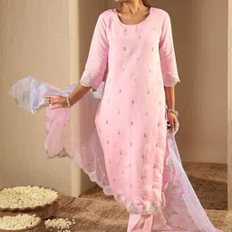 Indo Era Ethnic Motifs Embroidered Straight  Kurta With Trousers & Dupatta-picture-27