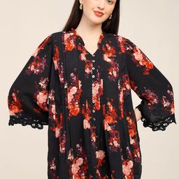 7OUNCE Floral Printed V-Neck Longline Top-image-55