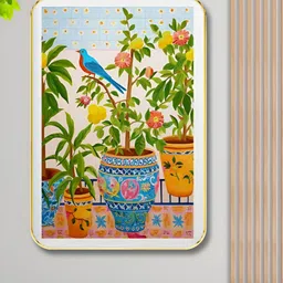 SAF Green & Blue Flower Pot Wooden Wall Art-19