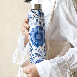 Ritualistic Blue & White Single Stainless Steel Printed Water Bottle - 1L-53