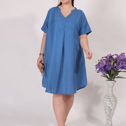 Qurvii+ Women Plus Size Mandarin Collar A-Line Dress-image-57