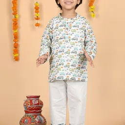 Polka Tots Boys Printed Pure Cotton Straight Kurta with Pyjamas-28