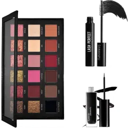 Rose Gold Eyeshadow Palette with Black Eyeliner and Mascara Eye Makeup Kit Combo-image-47