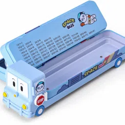 Pack of 1 Cartoon Printed Bus Shaped Geometry Box Double Compartment Geometry Box-20
