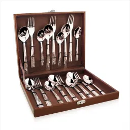 Montavo Pebble Premium Laser Engraved 18 pcs cutlery set with leathrite box Stainless Steel Cutlery Set-1