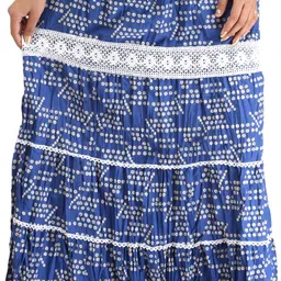 Exotic India Printed Pure Cotton Maxi Flared Skirt-image-96