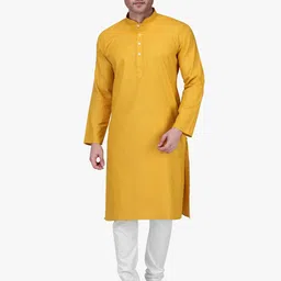 RAJUBHAI HARGOVINDAS Men Gold-Toned Solid Straight Kurta-46