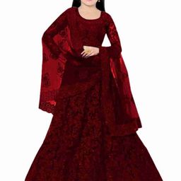 F Plus Fashion Girls Maroon Embellished Semi-Stitched Lehenga Blouse With Dupatta-image-24