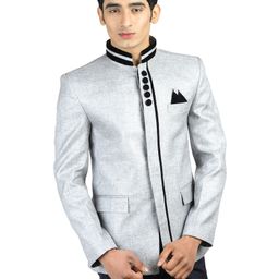 Wintage Men Silver Single-Breasted Tailored Fit Ethnic Bandhgala Blazer-picture-24