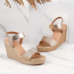 Metro Embellished Open Toe Wedges With Backstrap-8