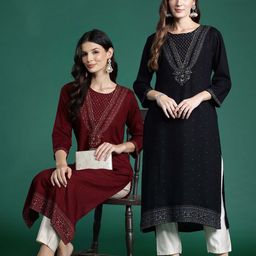 Indo Era Pack of 2 Foil Printed Sequinned Kurta-image-67