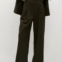 MANGO Women Striped Loose Fit Pleated Formal Trousers-image-52