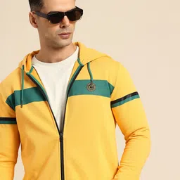 Being Human Brand Logo Printed Striped Hooded Sweatshirt-image-32