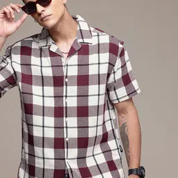 The Roadster Life Co. Self Checked Cuban Collar Relaxed Fit Casual Shirt-image-4
