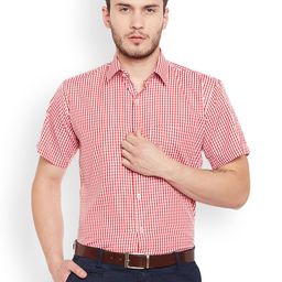 Hancock Men Red & White Slim Fit Checked Formal Shirt-image-46