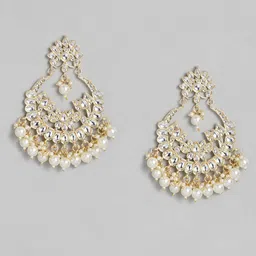 Justpeachy White & Gold-Plated Kundan Crescent Shaped Chandbalis-picture-1