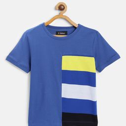 LAdore Boys Blue  Yellow Colourblocked Round Neck Mercerized Pure Cotton T-shirt-image-37