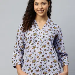 One Femme Floral Print Crepe Top-image-70