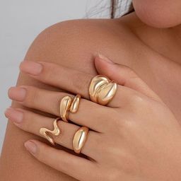 Jewels Galaxy Set Of 4 Gold-Plated Adjustable Finger Ring-image-36