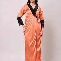 NIGHT KEYS Solid Short Sleeves Maxi Sweat Nightdress-image-98
