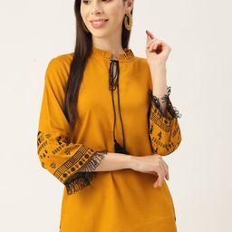 MissKurti Women Mustard & Black Solid Tunic-image-23