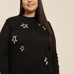 Sztori Women Plus Size Black & White Self Design Acrylic Sweater-picture-27